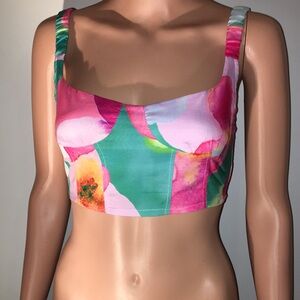 Princess Polly Floral Pink and Green Women's Crop Top Size 2 XS /Small